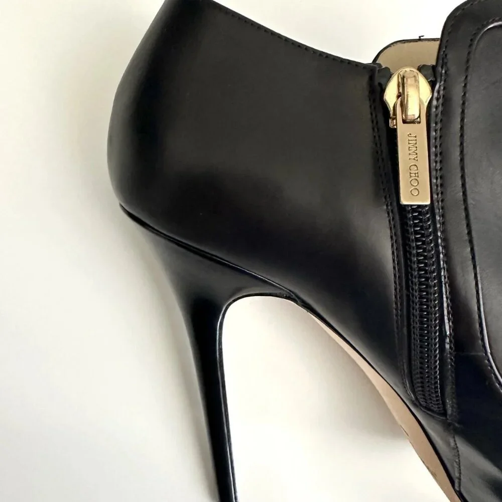 JIMMY CHOO 'Decoy' Black Leather Platform Ankle Booties Boots Size 38.5